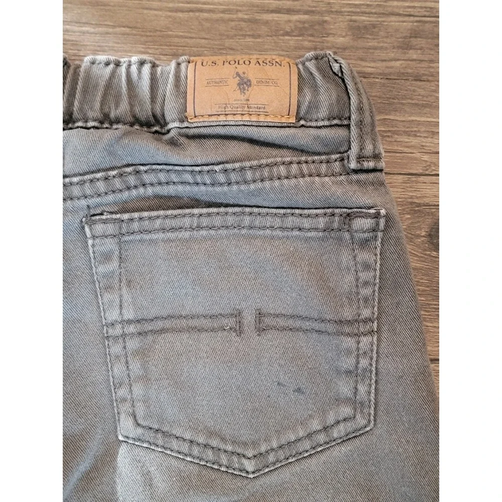 US Polo Assn Boys Grey Straight Leg Jeans Size 7 Elastic Waist Stretch 12CD68